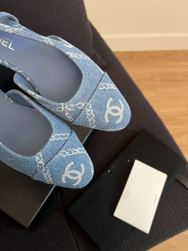 slingback in denim azzurro