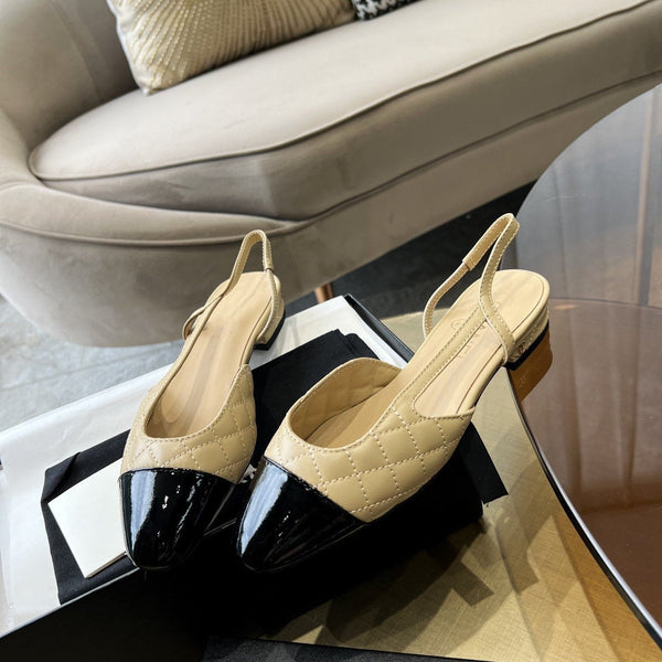 slingback in pelle di vitello trapuntata beige