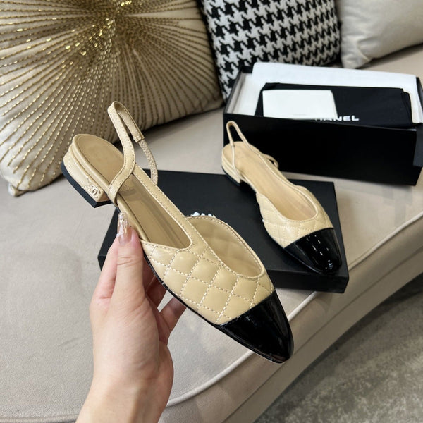 slingback in pelle di vitello trapuntata beige