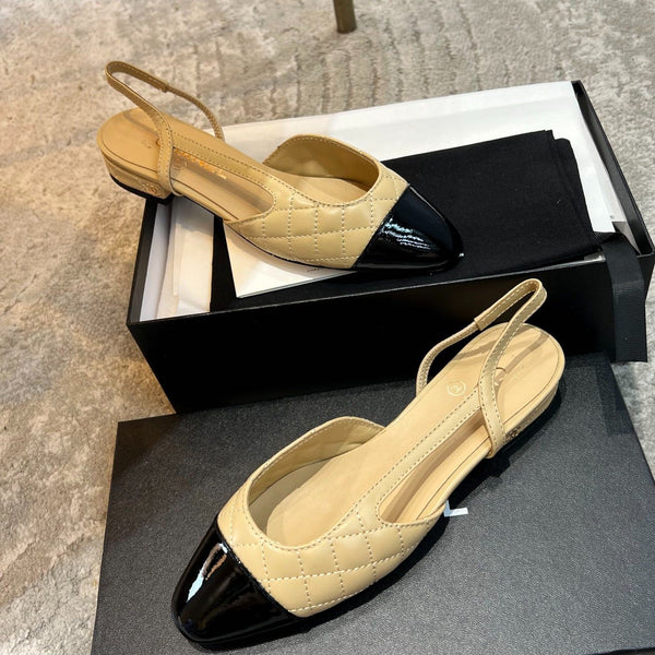 slingback in pelle di vitello trapuntata beige