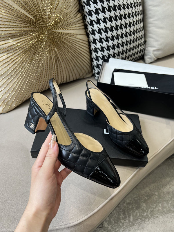 slingback in pelle di vitello trapuntata nera