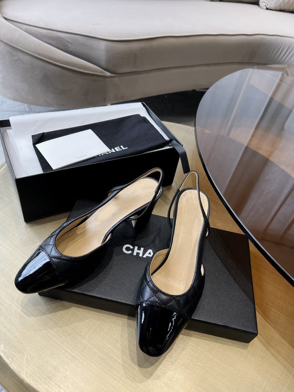 slingback in pelle di vitello trapuntata nera