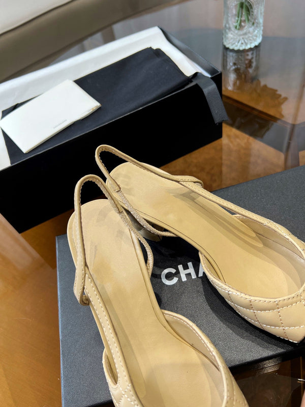 slingback alte in pelle di agnello trapuntata beige