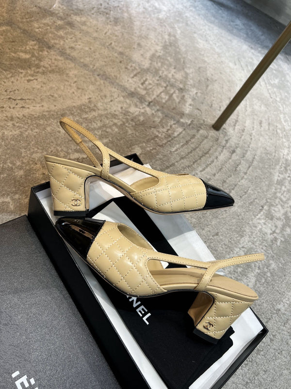 slingback alte in pelle di agnello trapuntata beige