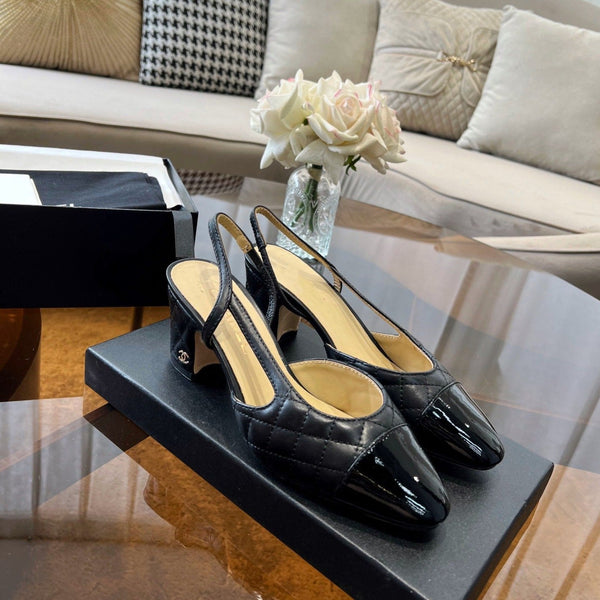 slingback alte in pelle di agnello trapuntata nera