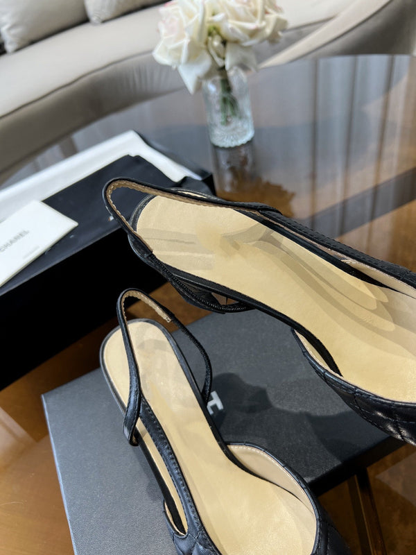 slingback alte in pelle di agnello trapuntata nera