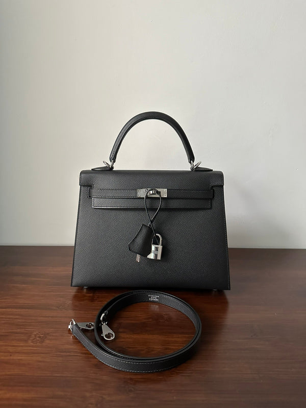 HM KELLY 25CM NERO EPSOM ARGENTO FERRAMENTA