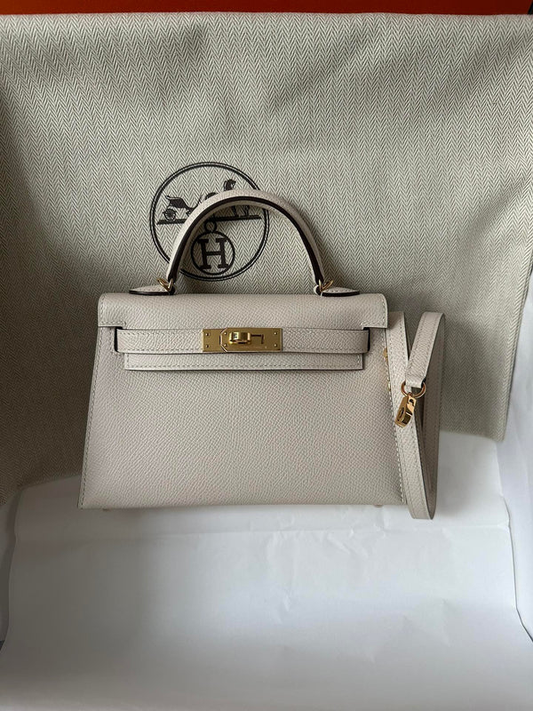 HM KELLY MINI 20 WHITE EPSOM GOLD HARDWARE