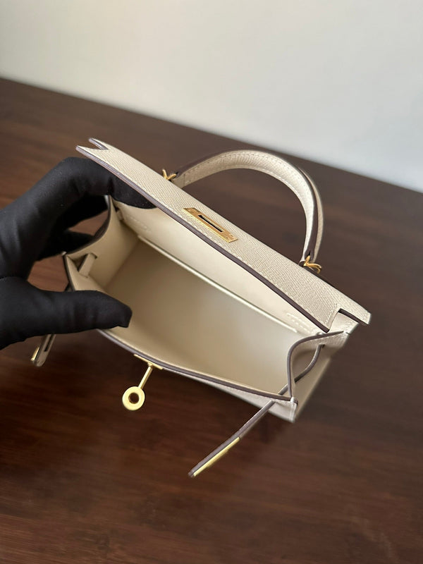 HM KELLY MINI 20 WHITE EPSOM GOLD HARDWARE