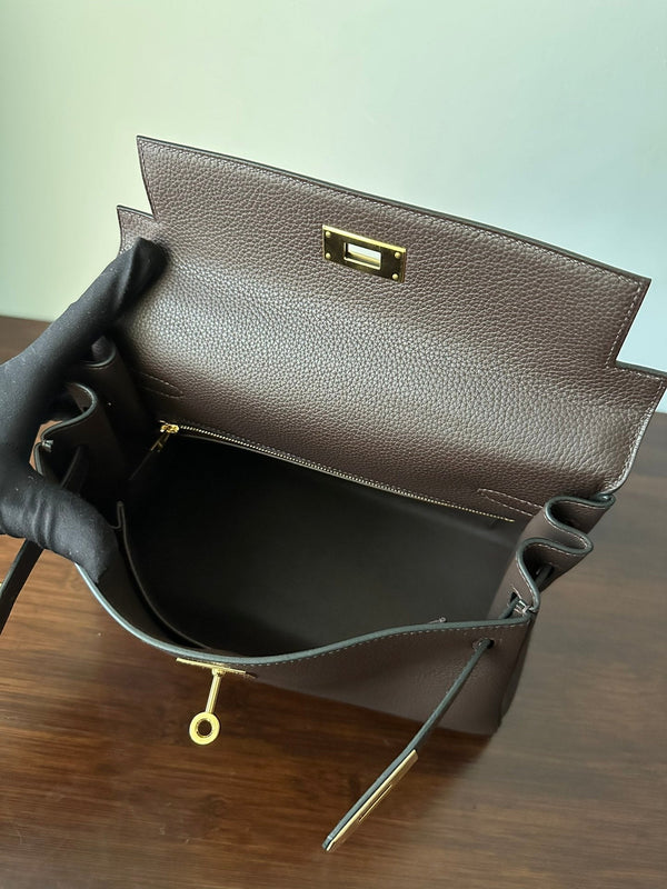 HM KELLY 28CM CHOCOLATE TOGO GOLD HARDWARE