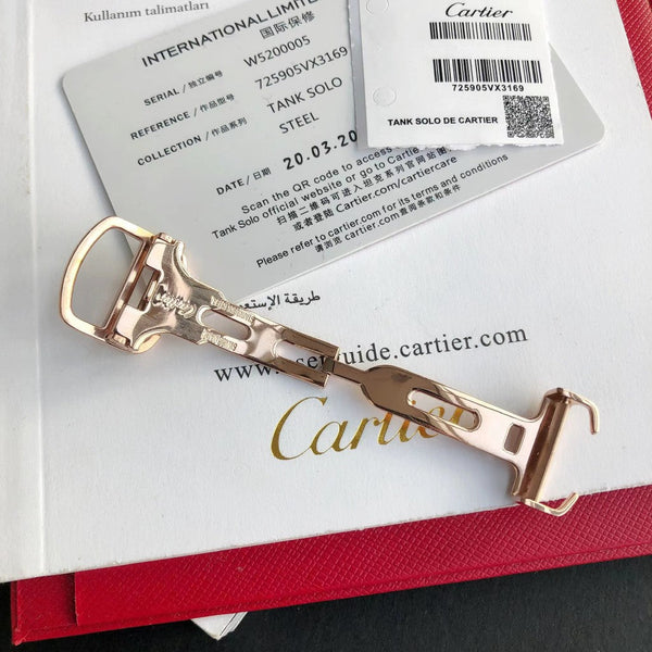 TANK SOLO QUARTZ PINK GOLD CASE BROWN LEATHER