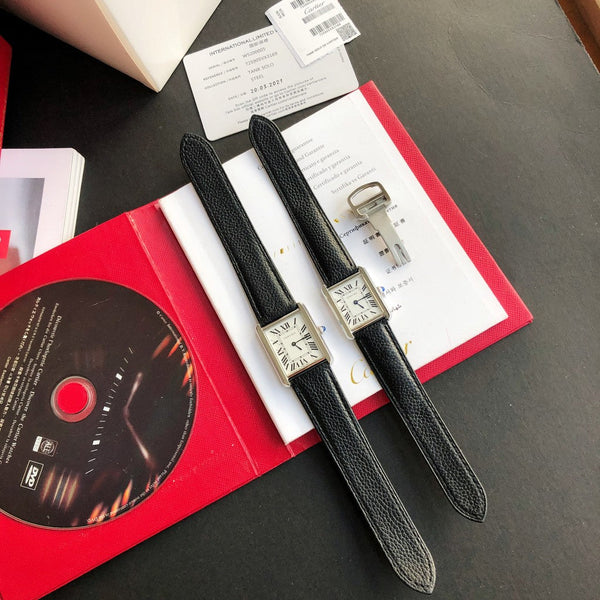 TANK SOLO SILVER CASE BLACK CALFSKIN LEATHER