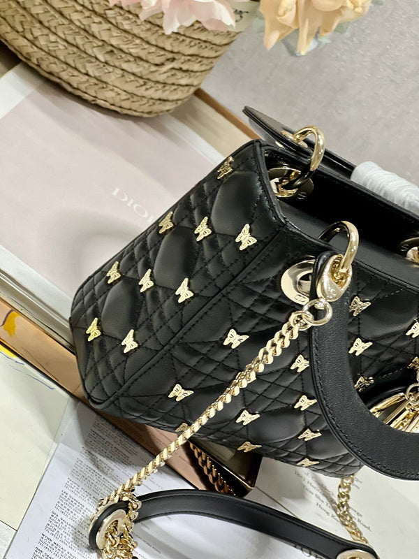 MINI LADY 17 BUTTERFLY STUD BLACK LAMBSKIN