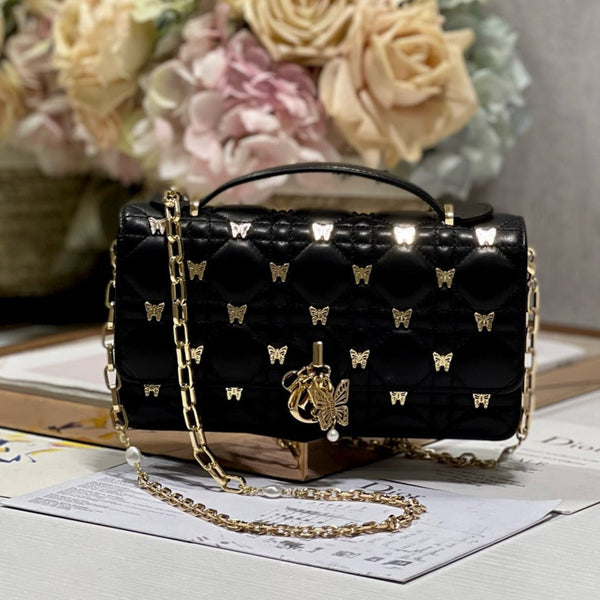 MISS LADY 21 BUTTERFLY STUD PELLE DI AGNELLO NERA