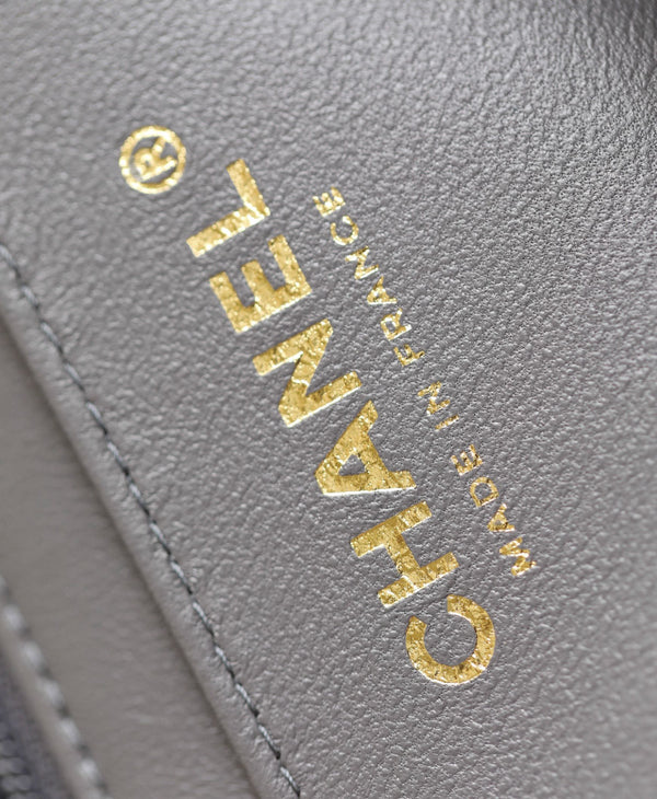 MINI RECTANGLE FLAP BAG TOP HANDLE 20CM GREY LAMBSKIN GOLD HARDWARE