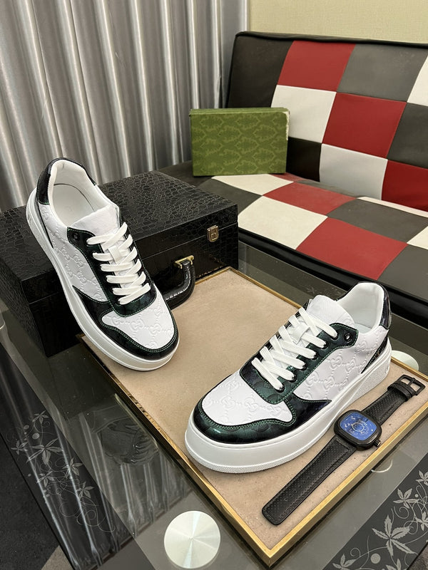GG SNEAKERS IN EMBOSSED GREEN WHITE COWHIDE LEATHER