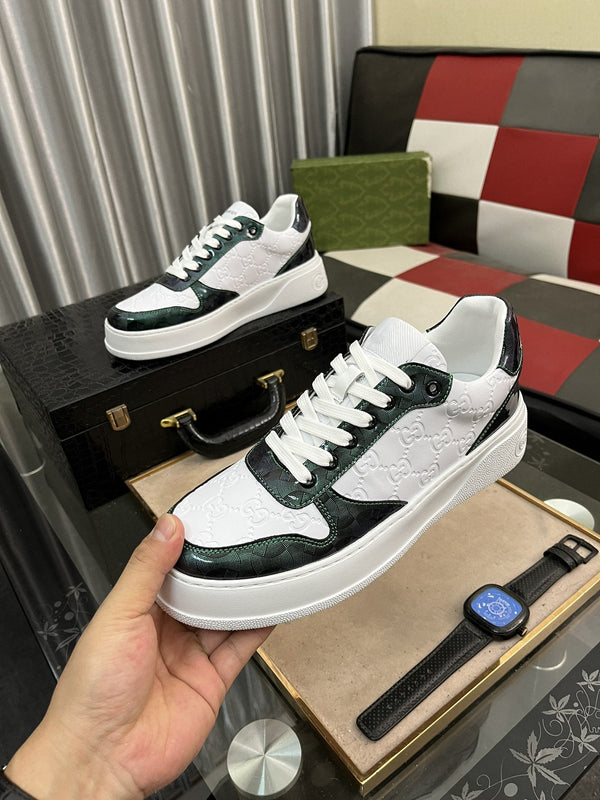 GG SNEAKERS IN EMBOSSED GREEN WHITE COWHIDE LEATHER