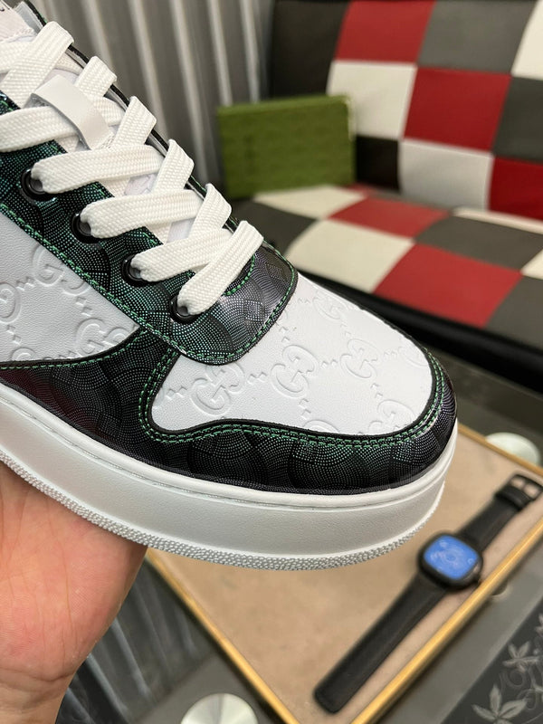 GG SNEAKERS IN EMBOSSED GREEN WHITE COWHIDE LEATHER