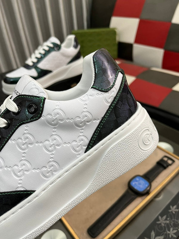 GG SNEAKERS IN EMBOSSED GREEN WHITE COWHIDE LEATHER