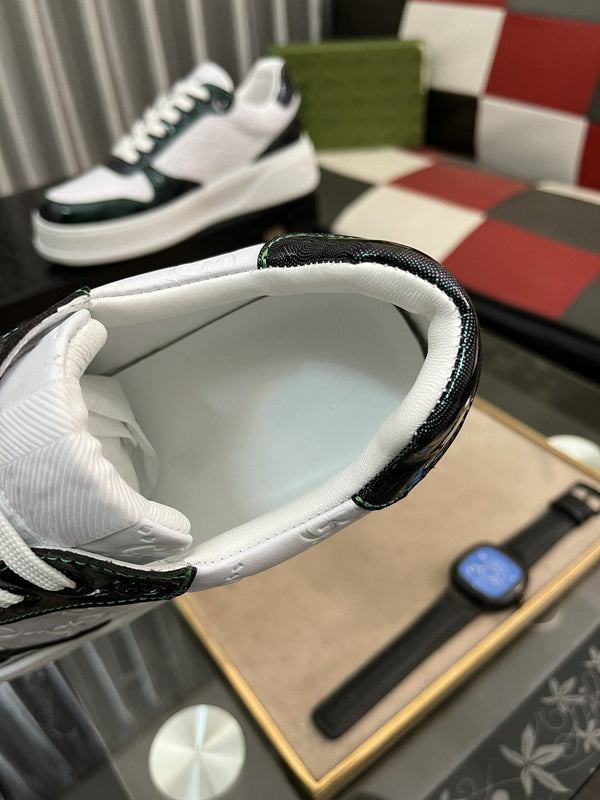 GG SNEAKERS IN EMBOSSED GREEN WHITE COWHIDE LEATHER