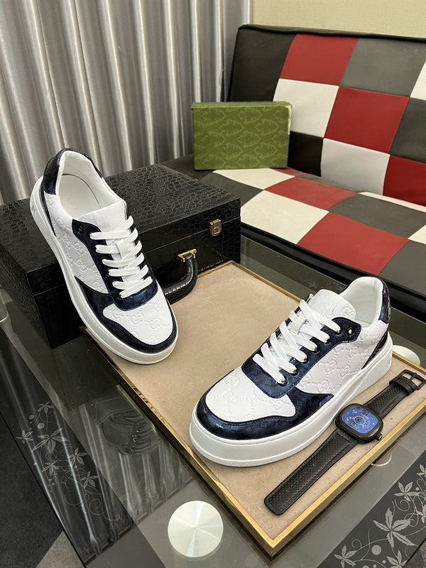 GG SNEAKERS IN EMBOSSED BLUE WHITE COWHIDE LEATHER