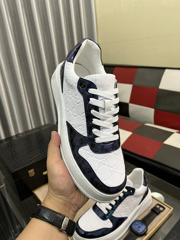GG SNEAKERS IN EMBOSSED BLUE WHITE COWHIDE LEATHER