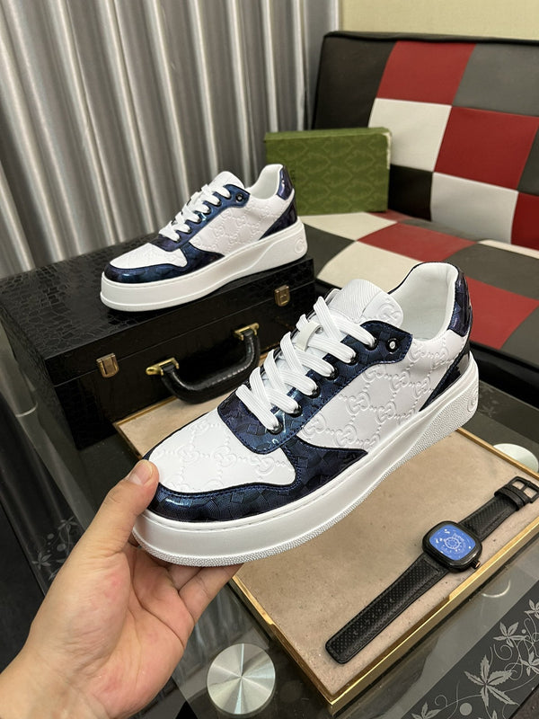 GG SNEAKERS IN EMBOSSED BLUE WHITE COWHIDE LEATHER