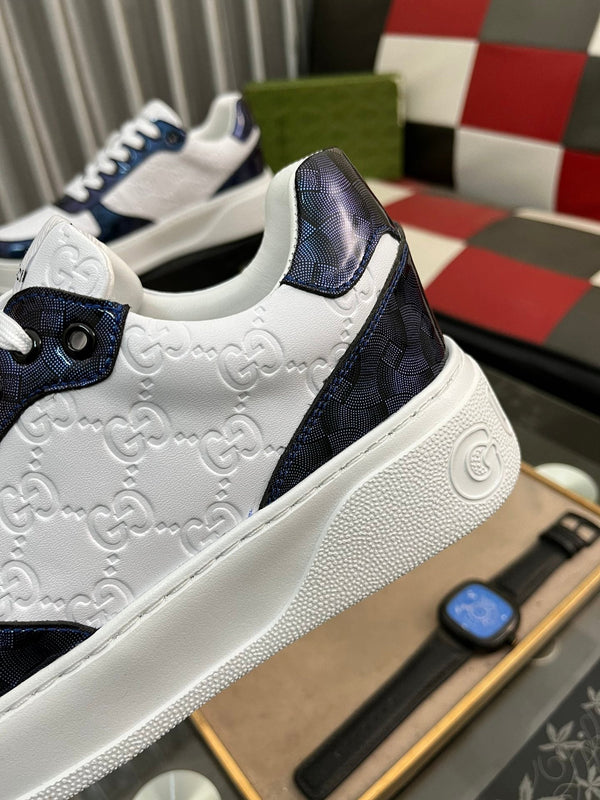GG SNEAKERS IN EMBOSSED BLUE WHITE COWHIDE LEATHER