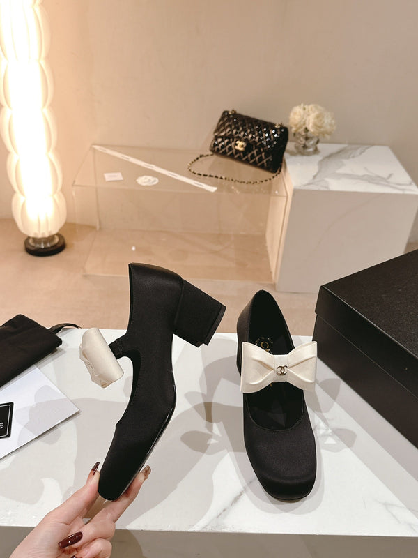 mary janes 60 black patent calfskin silk white bow