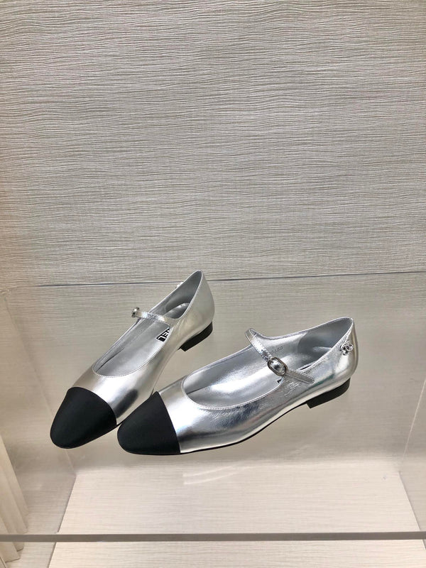 mary janes silver black metalic lambskin grosgrain
