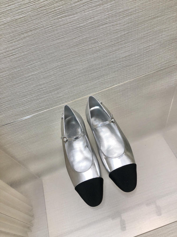 mary janes silver black metalic lambskin grosgrain