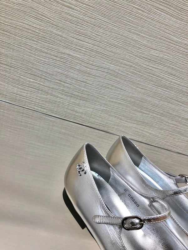 mary janes silver black metalic lambskin grosgrain