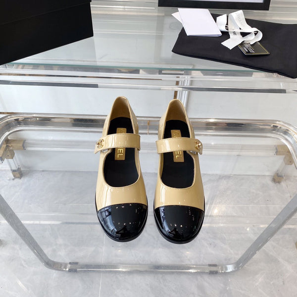 mary janes beige black patent calfskin