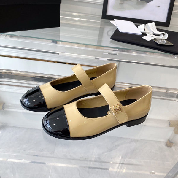 mary janes beige black patent calfskin