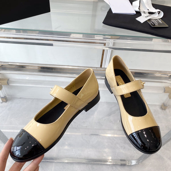 mary janes beige black patent calfskin