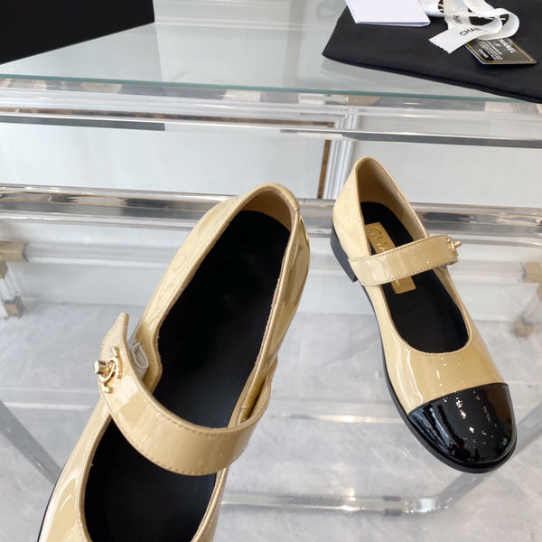 mary janes beige black patent calfskin