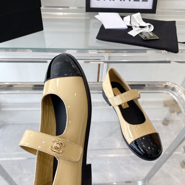 mary janes beige black patent calfskin