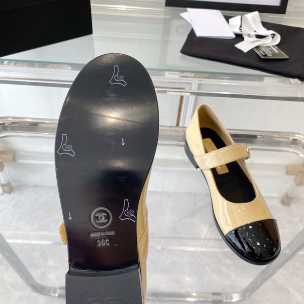mary janes beige black patent calfskin