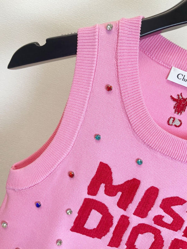 Gilet senza maniche lavorato a maglia con scollo rotondo