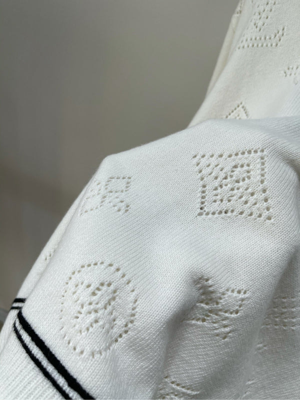 Maglione LV Clover con scollo a V in lana e cashmere bianco 285518