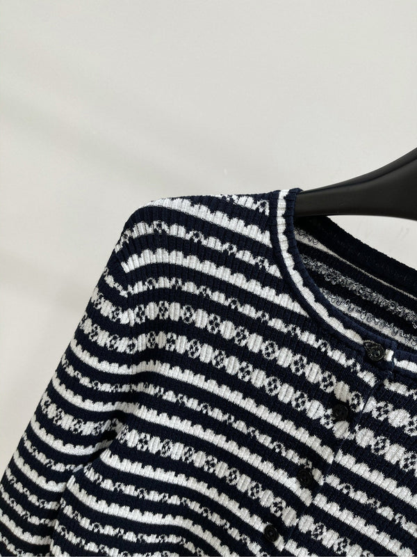 LV Four-Leaf Clover Short Cardigan Black and White Stripes Wool 285507