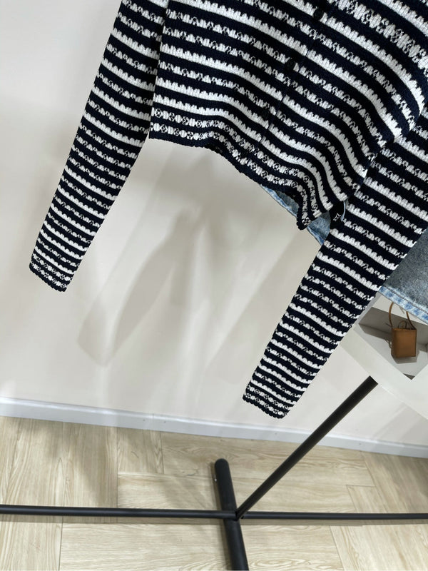 LV Four-Leaf Clover Short Cardigan Black and White Stripes Wool 285507