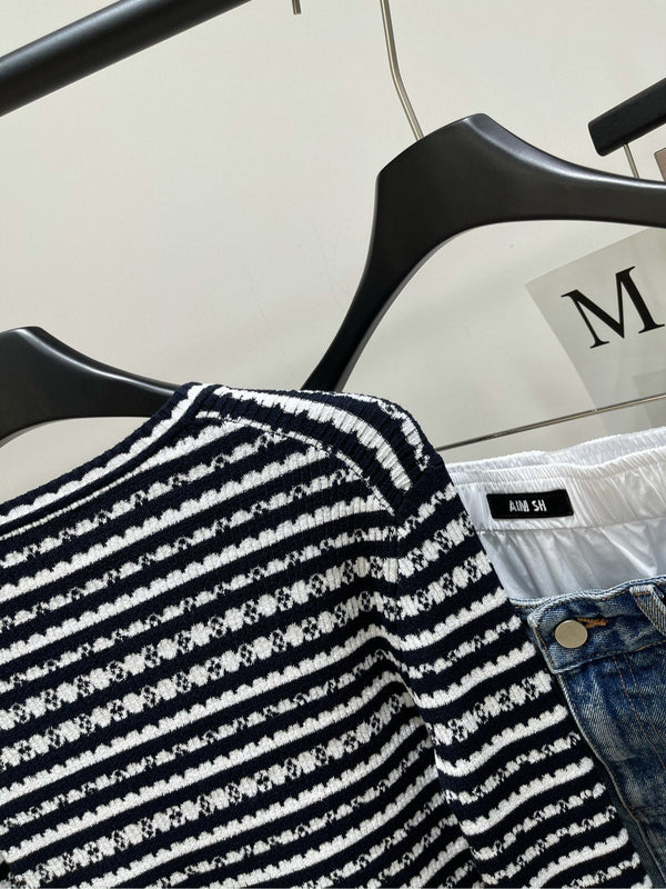 LV Four-Leaf Clover Short Cardigan Black and White Stripes Wool 285507