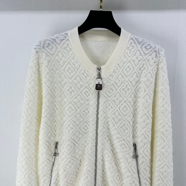 LV Embossed Long-Sleeved Cardigan in Cream Wool 271049