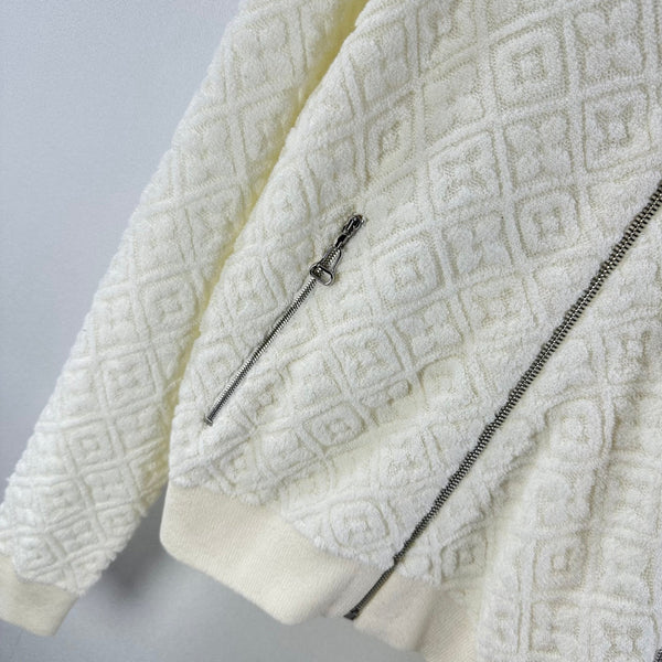 LV Embossed Long-Sleeved Cardigan in Cream Wool 271049