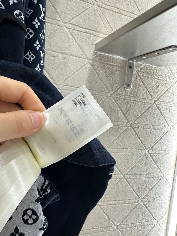 LV25 Patchwork Jacquard Hooded Jacket in Navy Blue Mulberry Silk 294493