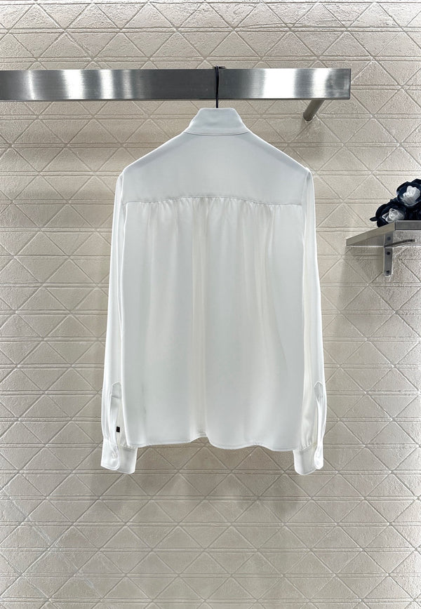 Camicia LV25 con pieghe, collo annodato e spalle dritte in poliestere bianco 294486