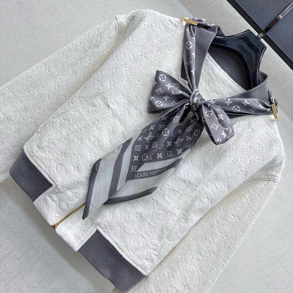 LV25 Embossed Denim Scarf Jacket White Grey Cotton 291766