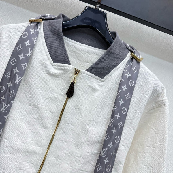 LV25 Embossed Denim Scarf Jacket White Grey Cotton 291766