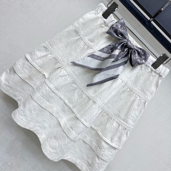 Gonna in denim goffrato LV25, cotone bianco grigio 291767